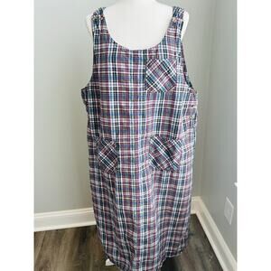 Carolina Bay Plus Women’s Jumper Dress Midi Plaid Cottagecore Navy Purple 2X